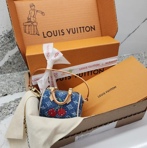 LOUIS VUITTON 2025 LV x TM Murakami Cerises Cherry Denim Micro Speedy Bag Charm - Picture 2 of 8